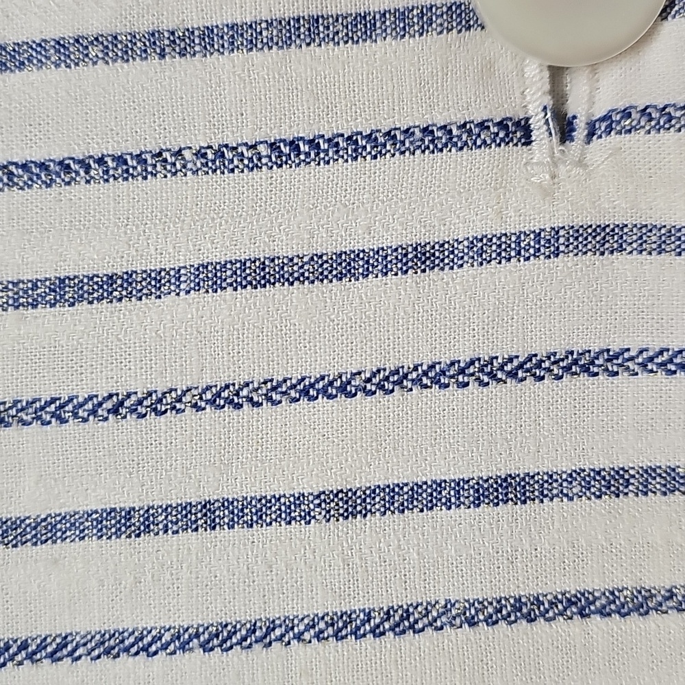 Chico's Linen Blend Striped Blazer, White Navy, Size 1 Or Medium - Picture 3 of 11